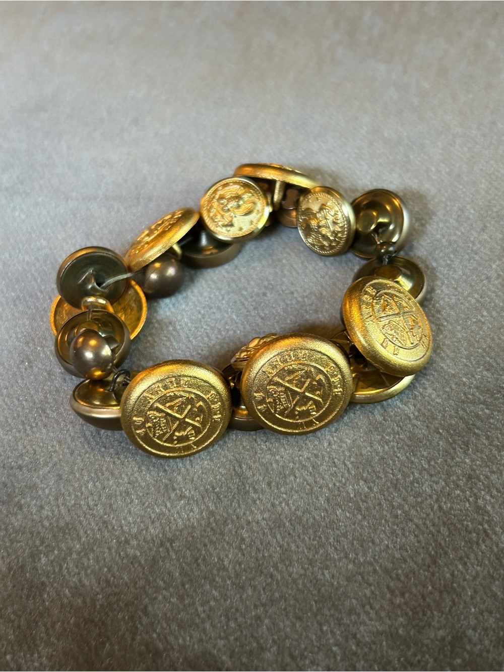 Gold vintage military Button Stretch Bracelet